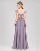 Wisteria Chiffon Flutter Sleeve Junior Bridesmaid Dresses Back View