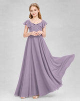 Wisteria Chiffon Flutter Sleeve Junior Bridesmaid Dresses Front View