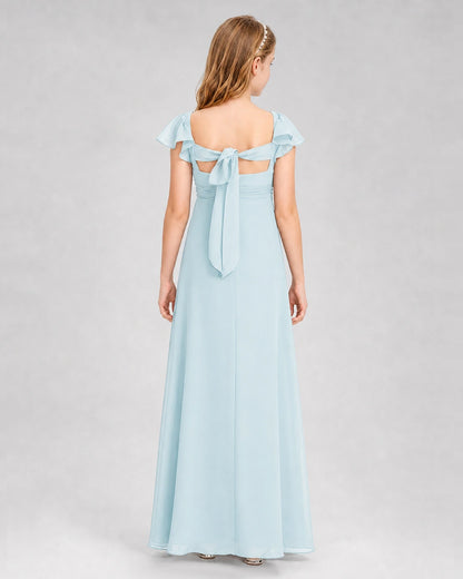 Dideyttawl Square Neck Flutter Sleeve Chiffon Junior Bridesmaid Dress