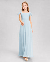 Baby Blue Chiffon Ruffle Sleeve Junior Bridesmaid Dresses Front View