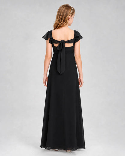 Dideyttawl Square Neck Flutter Sleeve Chiffon Junior Bridesmaid Dress