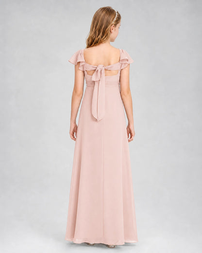 Dideyttawl Square Neck Flutter Sleeve Chiffon Junior Bridesmaid Dress