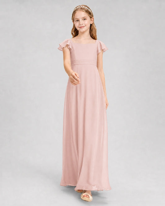 Blush Pink Chiffon A-Line Junior Bridesmaid Dresses Front View