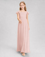 Blush Pink Chiffon A-Line Junior Bridesmaid Dresses Front View