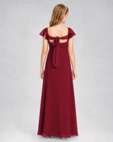 Burgundy Chiffon Ruffle Sleeve Junior Bridesmaid Dresses Back View