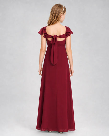 Dideyttawl Square Neck Flutter Sleeve Chiffon Junior Bridesmaid Dress
