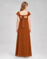 Burnt orange chiffon tie back junior bridesmaid dress, back view.