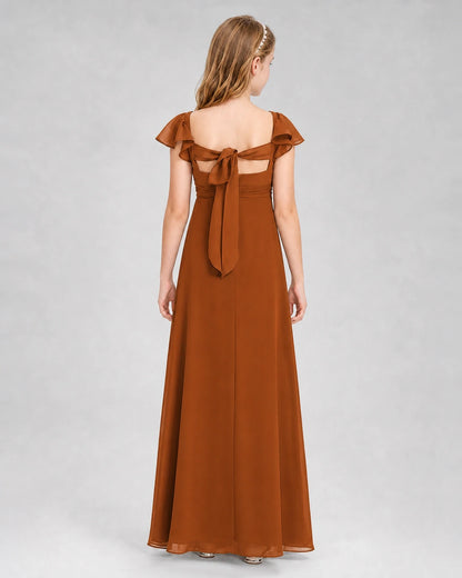 Dideyttawl Square Neck Flutter Sleeve Chiffon Junior Bridesmaid Dress