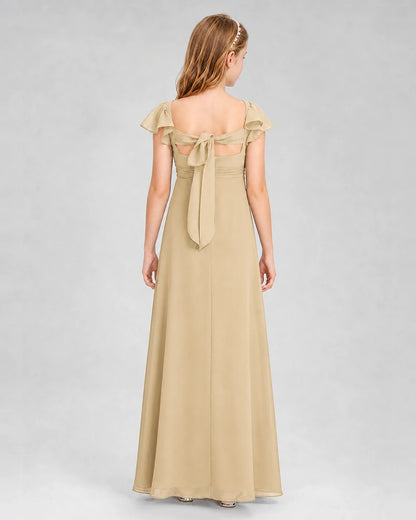 Dideyttawl Square Neck Flutter Sleeve Chiffon Junior Bridesmaid Dress