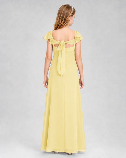 Dideyttawl Square Neck Flutter Sleeve Chiffon Junior Bridesmaid Dress