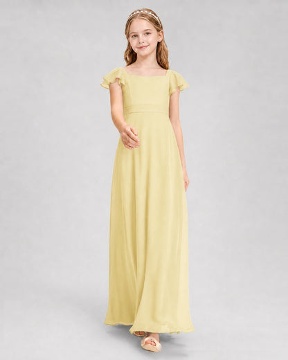 Dideyttawl Square Neck Flutter Sleeve Chiffon Junior Bridesmaid Dress