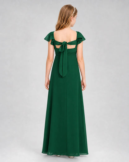 Dideyttawl Square Neck Flutter Sleeve Chiffon Junior Bridesmaid Dress