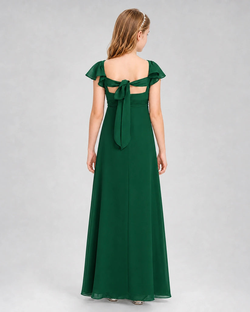 Dark Green Chiffon A-Line Junior Bridesmaid Dresses Back View