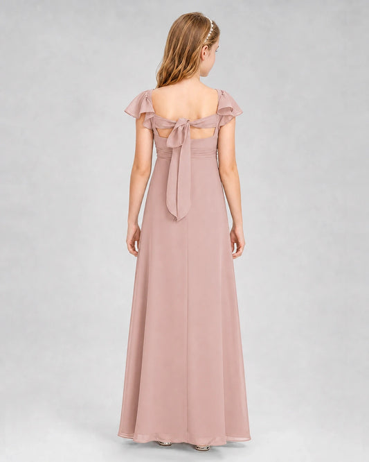Dusty Rose Chiffon A-Line Junior Bridesmaid Dresses Back View