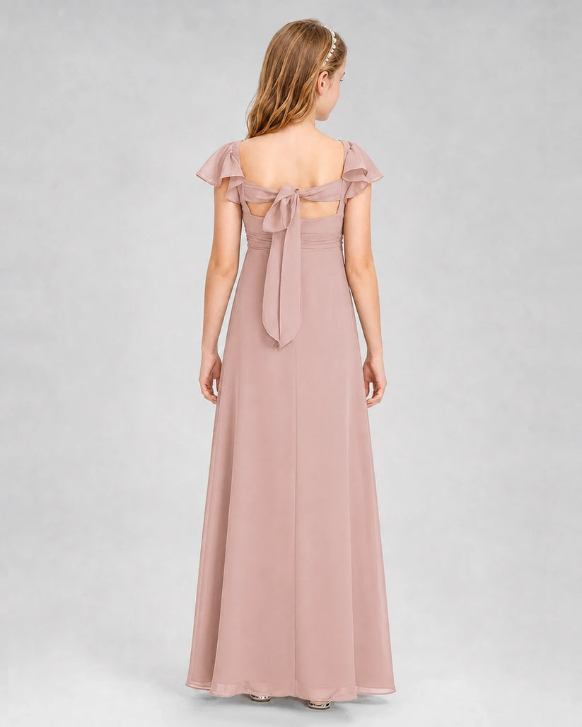 Dusty Rose Chiffon A-Line Junior Bridesmaid Dresses Back View