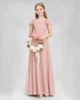 Dusty Rose Chiffon A-Line Junior Bridesmaid Dresses Side View