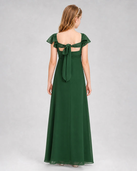 Emerald Green Chiffon A-Line Junior Bridesmaid Dresses Back View