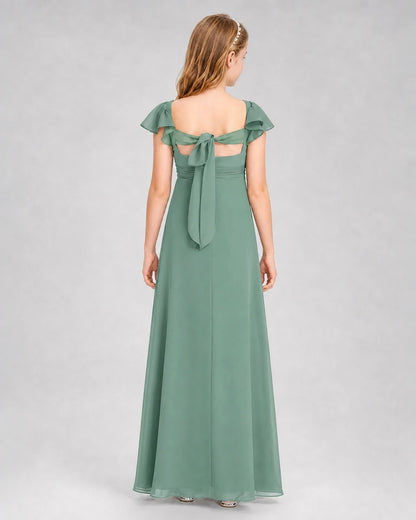 Dideyttawl Square Neck Flutter Sleeve Chiffon Junior Bridesmaid Dress