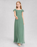 Eucalyptus Chiffon Square Neck Junior Bridesmaid Dresses Front View