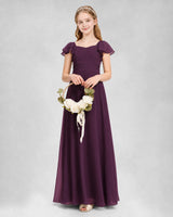 Grape Chiffon A-line Junior Bridesmaid Dress Side View