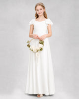 Ivory chiffon A-line junior bridesmaid dress Side View