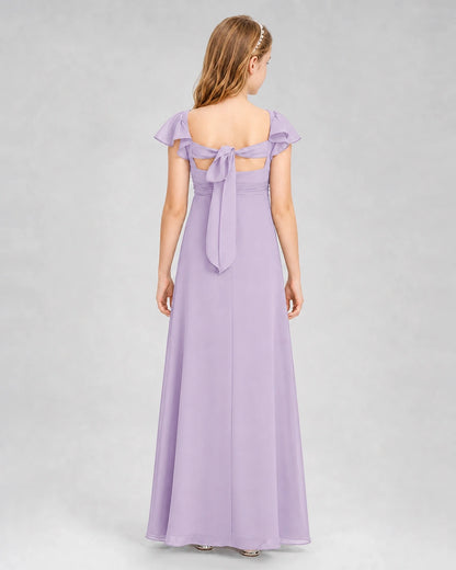 Dideyttawl Square Neck Flutter Sleeve Chiffon Junior Bridesmaid Dress