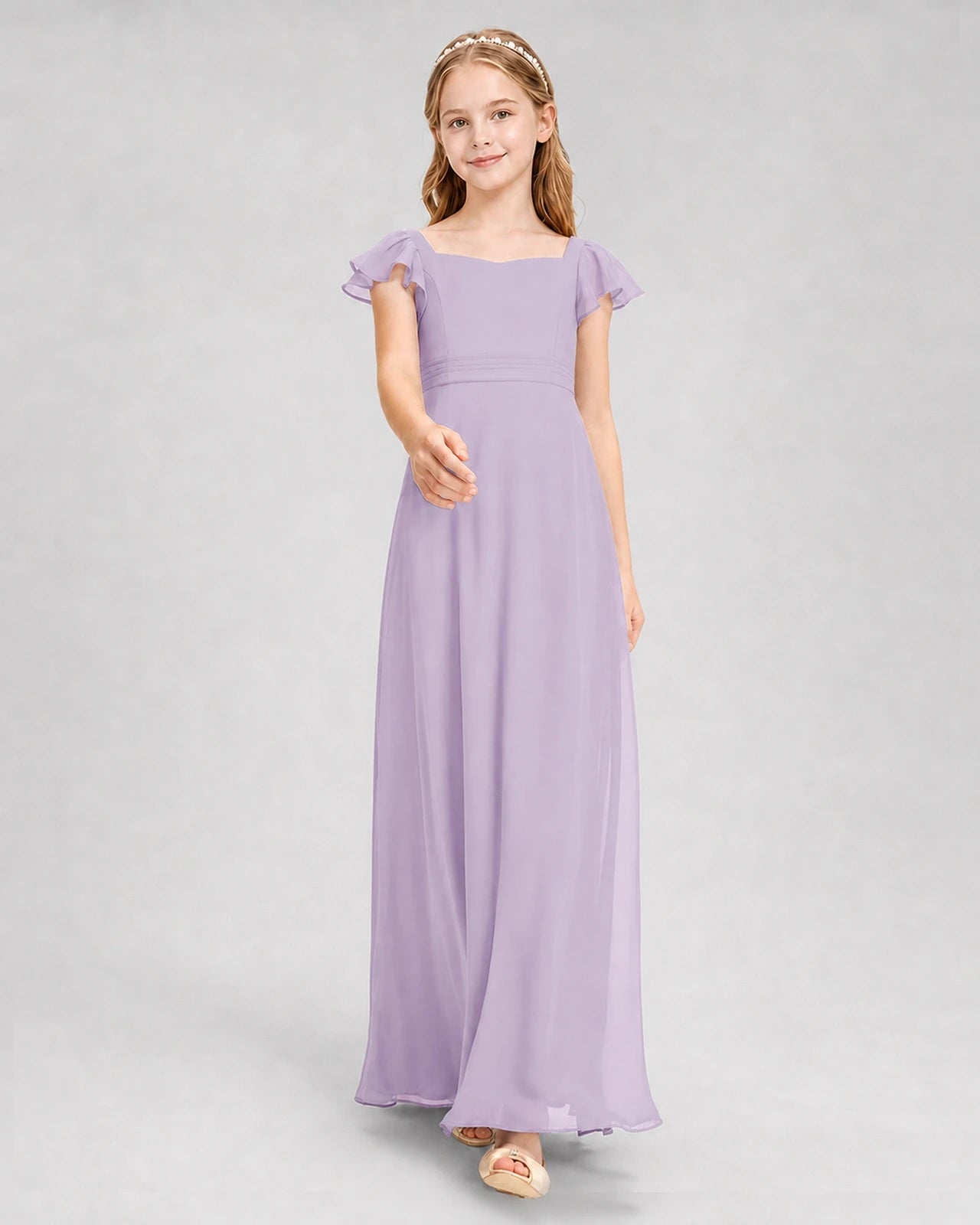 Lavender Chiffon A-Line Junior Bridesmaid Dresses Front View