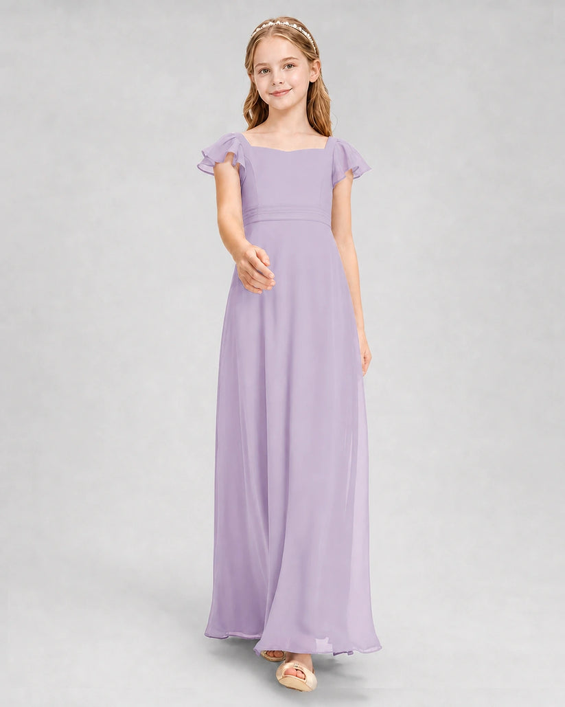 Lavender Chiffon A-Line Junior Bridesmaid Dresses Front View