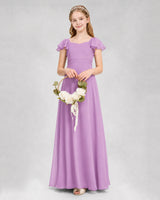 Lilac Chiffon A-Line Junior Bridesmaid Dresses Side View