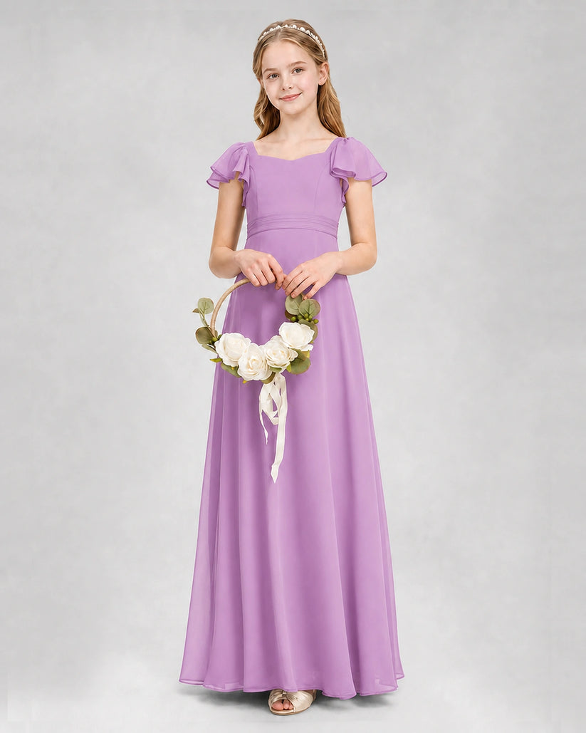 Lilac Chiffon A-Line Junior Bridesmaid Dresses Side View