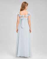 Mist Chiffon Ruffle Sleeve Junior Bridesmaid Dresses Back View