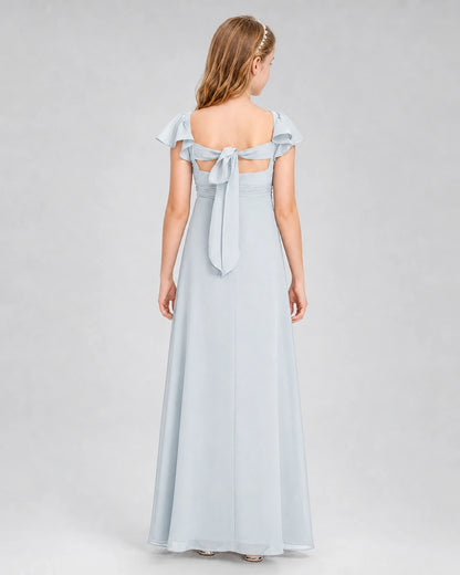 Dideyttawl Square Neck Flutter Sleeve Chiffon Junior Bridesmaid Dress