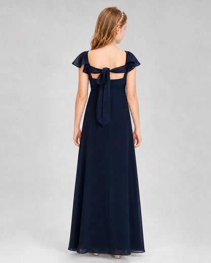 Dideyttawl Square Neck Flutter Sleeve Chiffon Junior Bridesmaid Dress