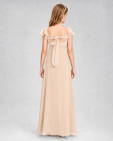 Peach chiffon A-line junior bridesmaid dress Back View
