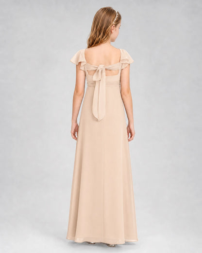 Dideyttawl Square Neck Flutter Sleeve Chiffon Junior Bridesmaid Dress