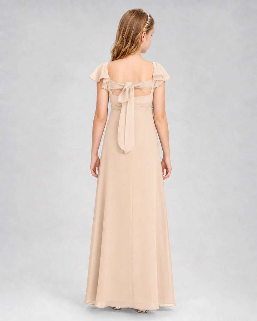 Peach chiffon A-line junior bridesmaid dress Back View