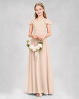 Peach Chiffon A-line Junior Bridesmaid Dresses Side View