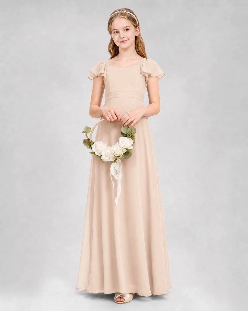 Peach Chiffon A-line Junior Bridesmaid Dresses Side View