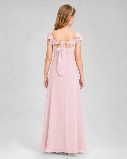 Dideyttawl Square Neck Flutter Sleeve Chiffon Junior Bridesmaid Dress