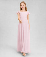 Pink Chiffon Square Neck A-Line Junior Bridesmaid Dresses Front View
