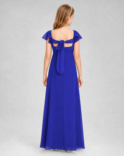Dideyttawl Square Neck Flutter Sleeve Chiffon Junior Bridesmaid Dress