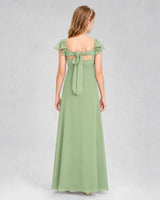 Sage Green Chiffon A-line Junior Bridesmaid Dress Back View