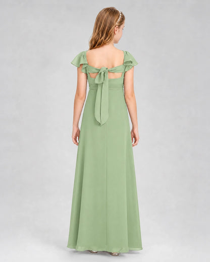 Dideyttawl Square Neck Flutter Sleeve Chiffon Junior Bridesmaid Dress