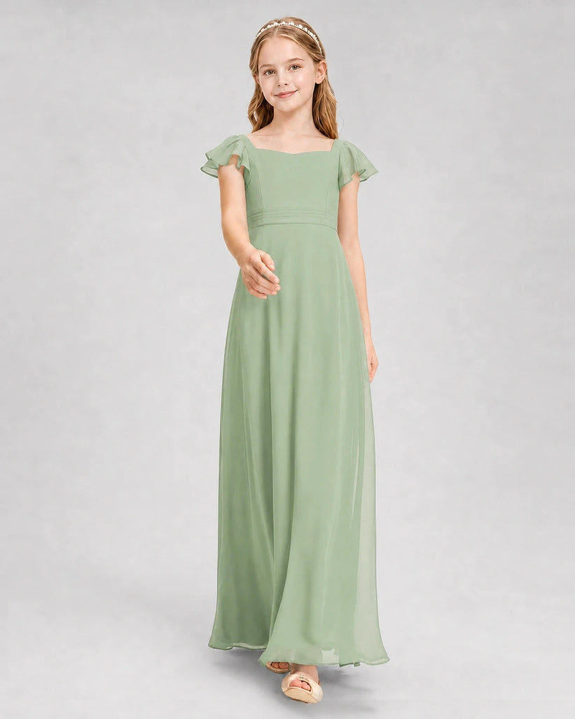 Sage Green Chiffon A-Line Junior Bridesmaid Dresses Front View