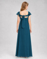 Teal Chiffon A-line Junior Bridesmaid Dresses Back View