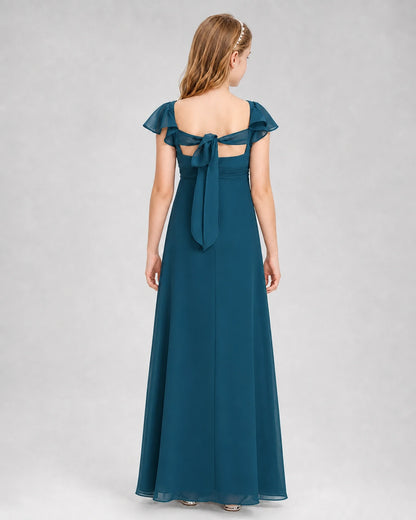 Dideyttawl Square Neck Flutter Sleeve Chiffon Junior Bridesmaid Dress