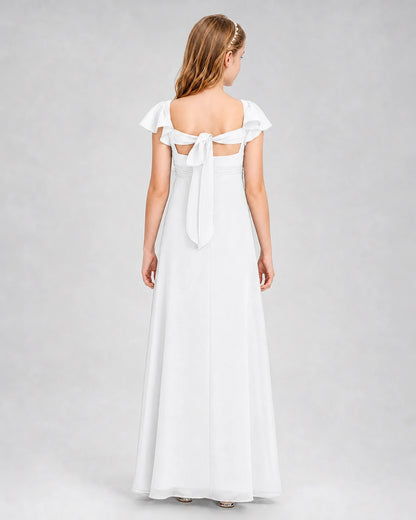 Dideyttawl Square Neck Flutter Sleeve Chiffon Junior Bridesmaid Dress