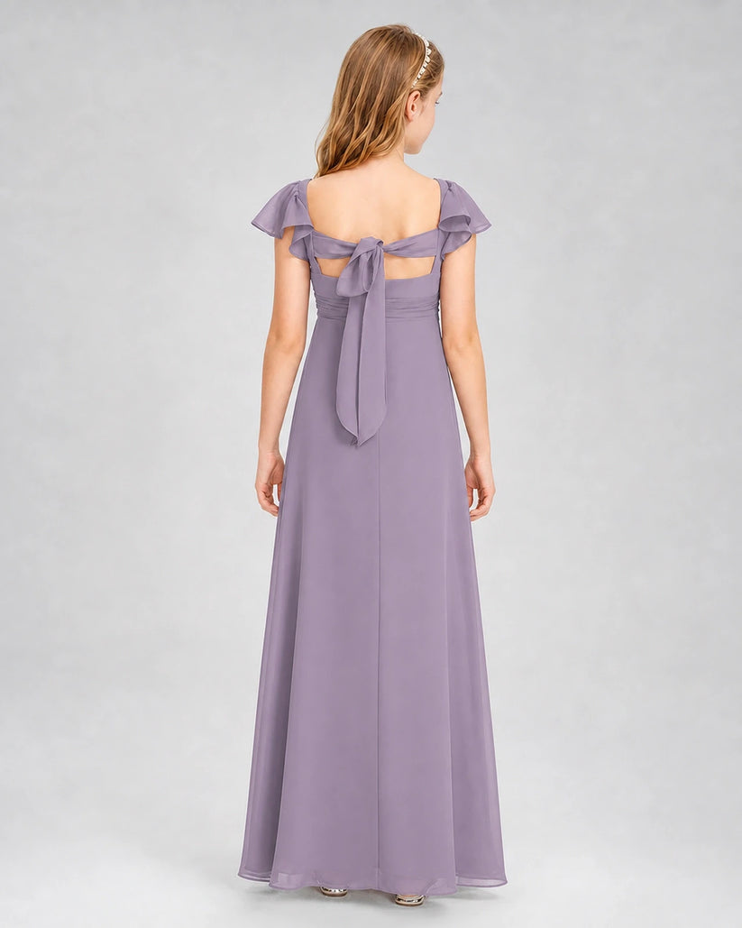 Wisteria Chiffon A-Line Junior Bridesmaid Dresses Back View