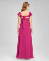 Hot pink chiffon bow-back junior bridesmaid dress, Back View