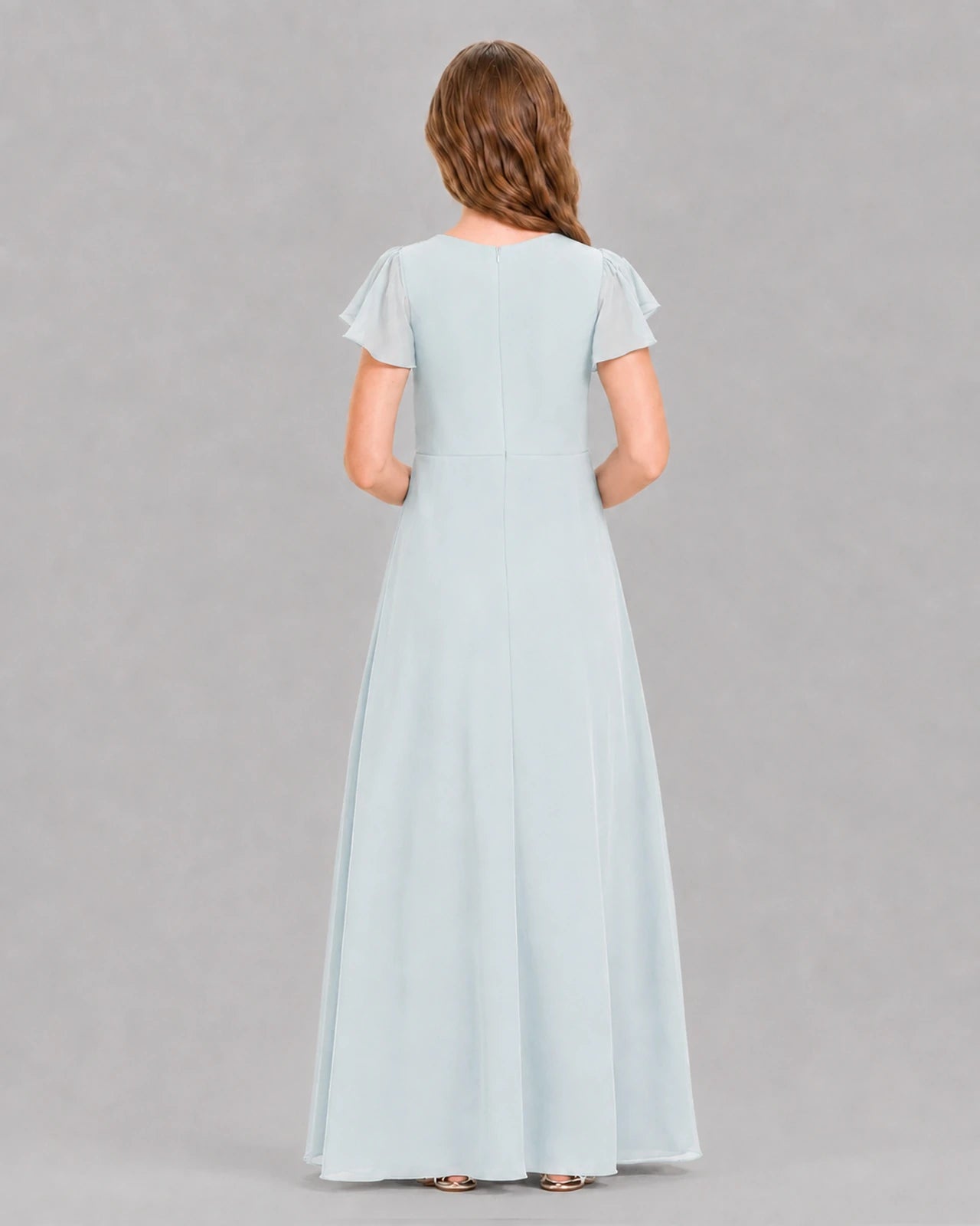 Baby Blue A-line Junior Bridesmaid Dresses Back